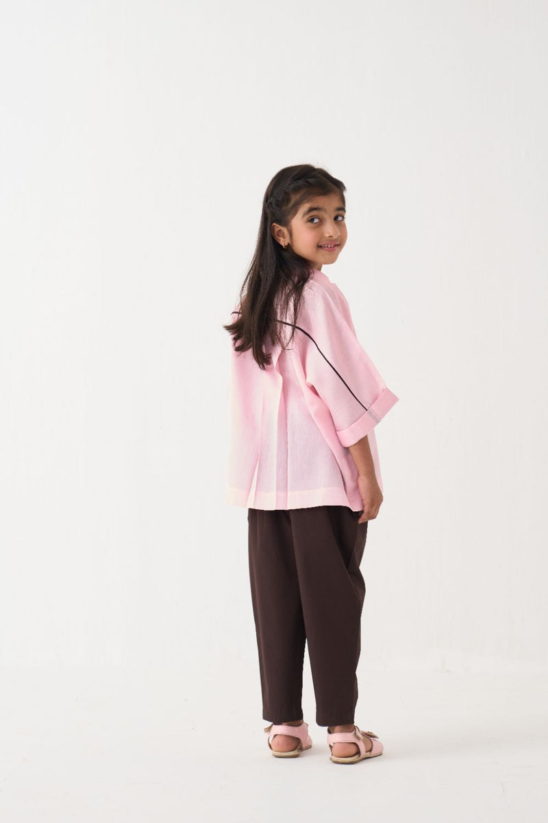 Girl - Floral Applique Shirt Co-Ord (Set Of 2) - Pink