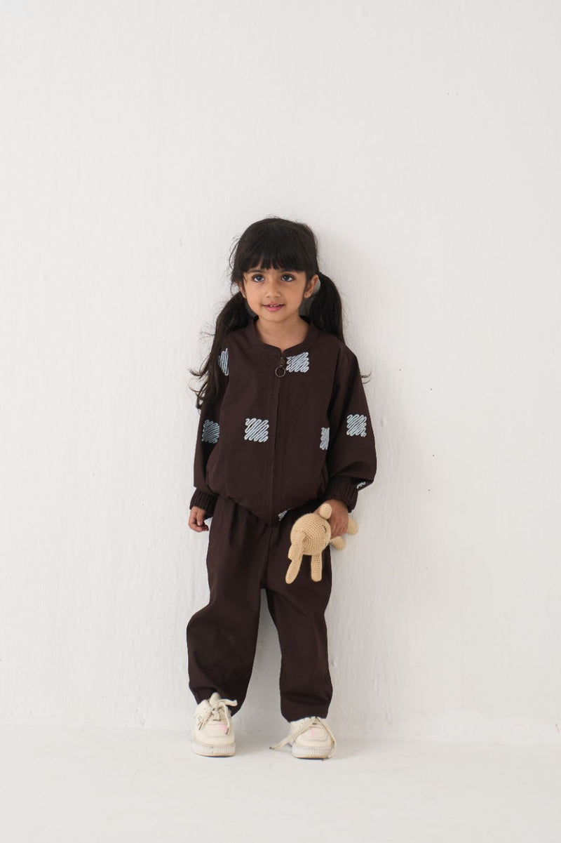 Girl - Emb. Bomber Jacket Co-Ord (Set Of 2) - Dark Brown