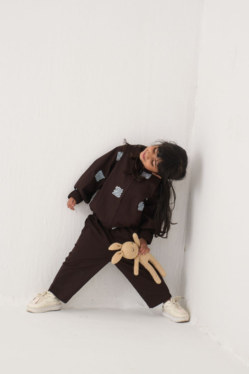 Girl - Emb. Bomber Jacket Co-Ord (Set Of 2) - Dark Brown