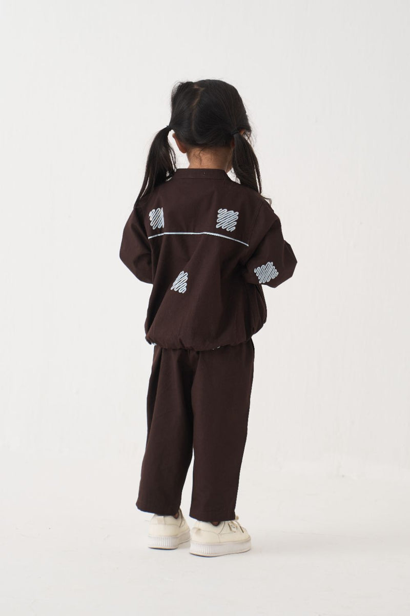 Girl - Emb. Bomber Jacket Co-Ord (Set Of 2) - Dark Brown