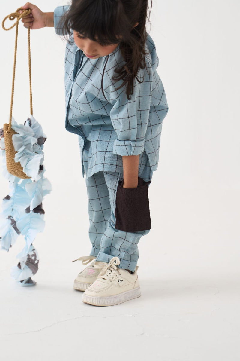 Girl -  Peasant Top Co-Ord - Blue