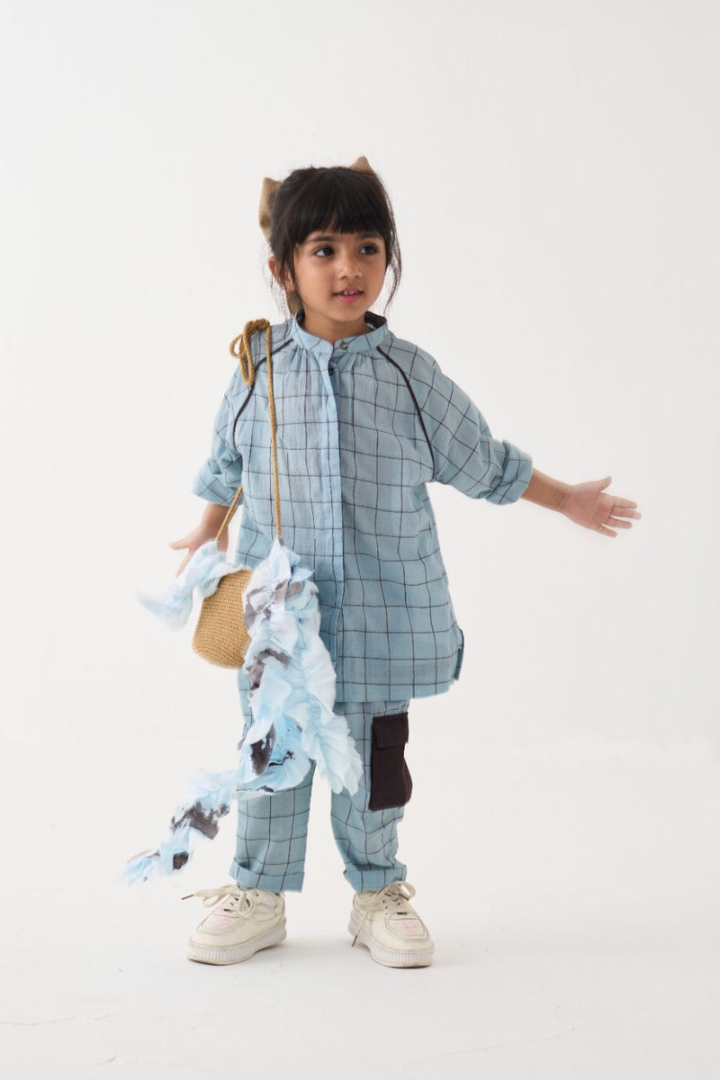 Girl -  Peasant Top Co-Ord - Blue