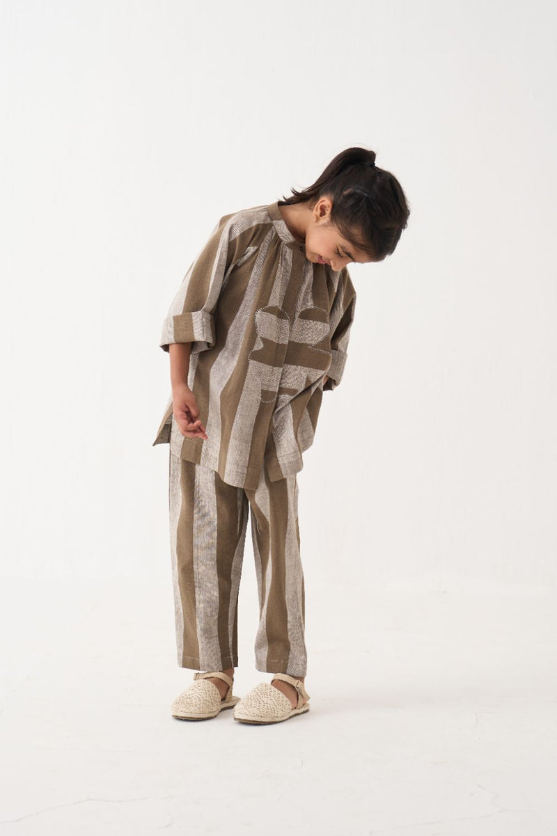 Girl - Floral Stripe Peasant Top Co-Ord - Cedar