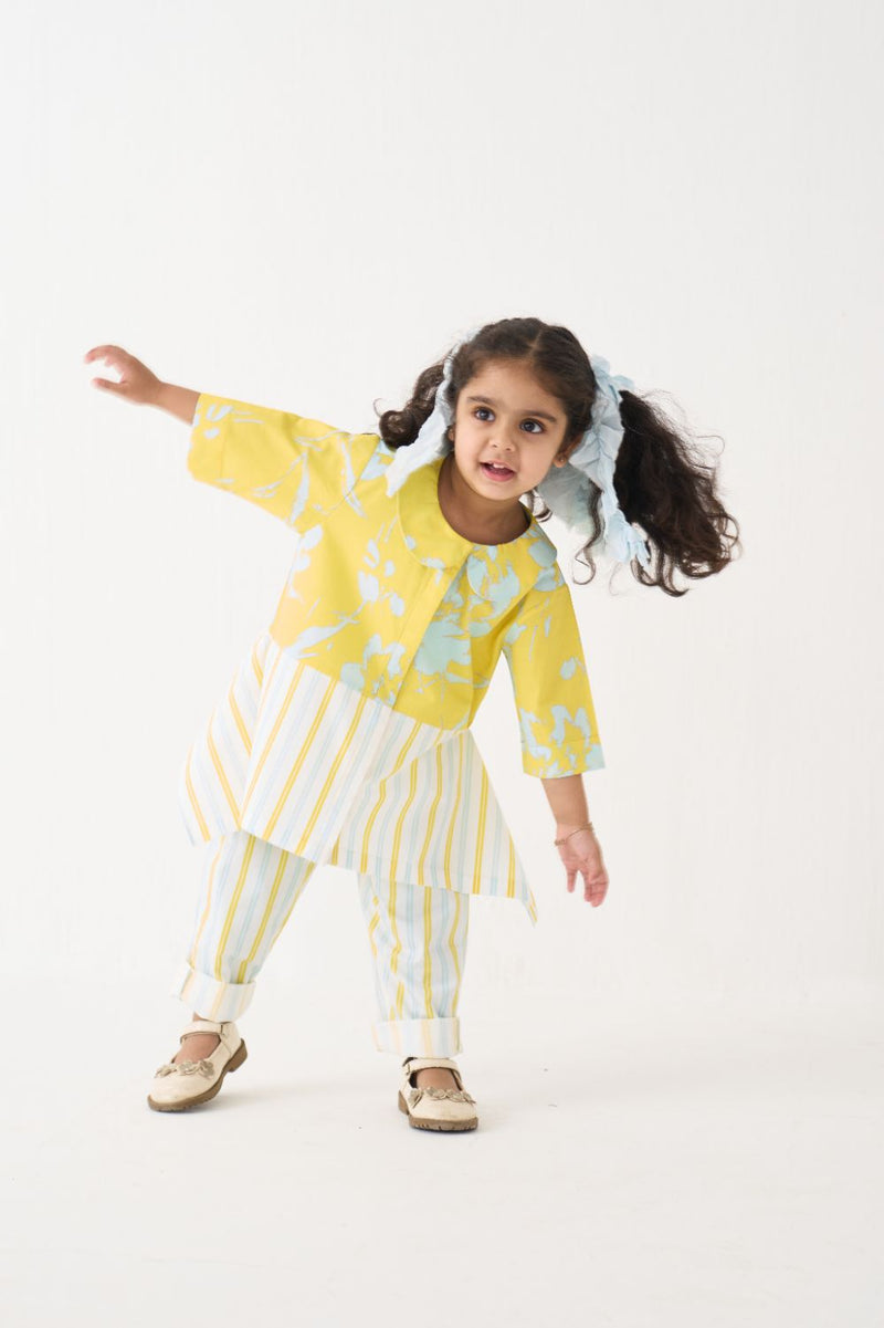 Girl - Peter Pan Collar Panelled Shirt  Co-Ord - Yellow
