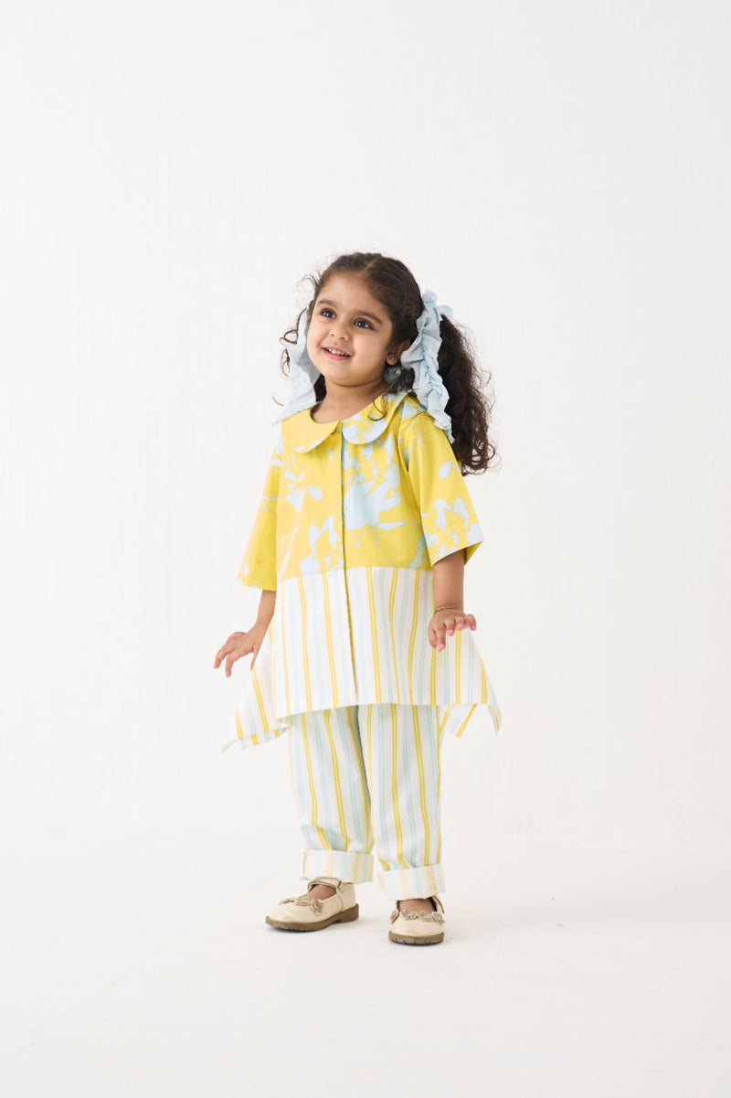 Girl - Peter Pan Collar Panelled Shirt  Co-Ord - Yellow