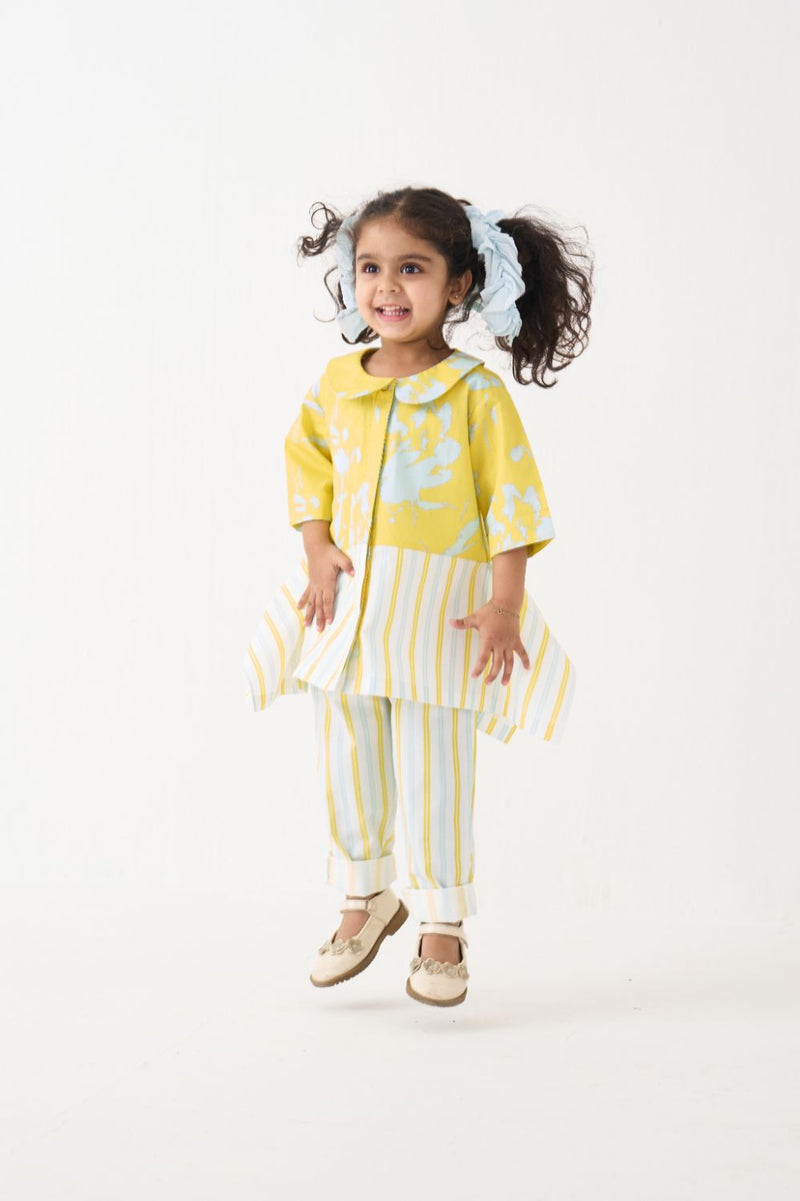 Girl - Peter Pan Collar Panelled Shirt  Co-Ord - Yellow