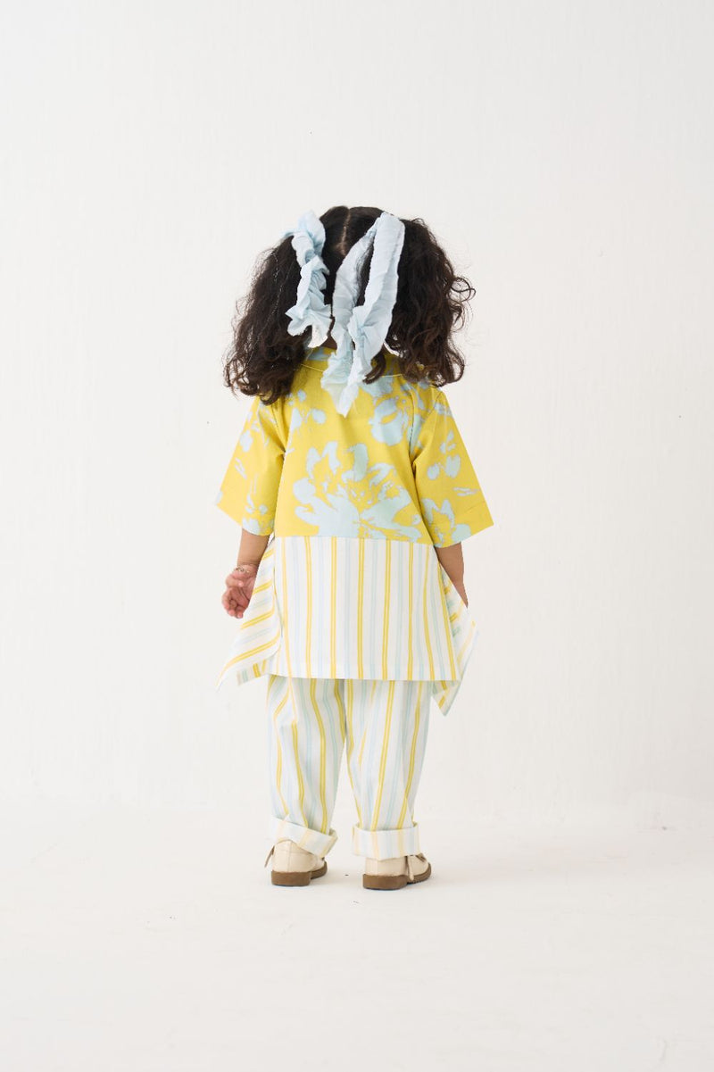 Girl - Peter Pan Collar Panelled Shirt  Co-Ord - Yellow