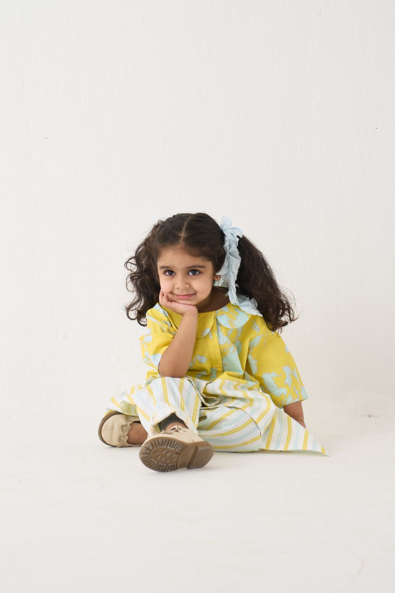 Girl - Peter Pan Collar Panelled Shirt  Co-Ord - Yellow