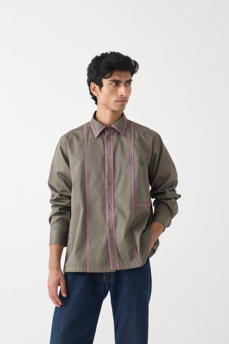 Piping Detail Shirt  - Olive