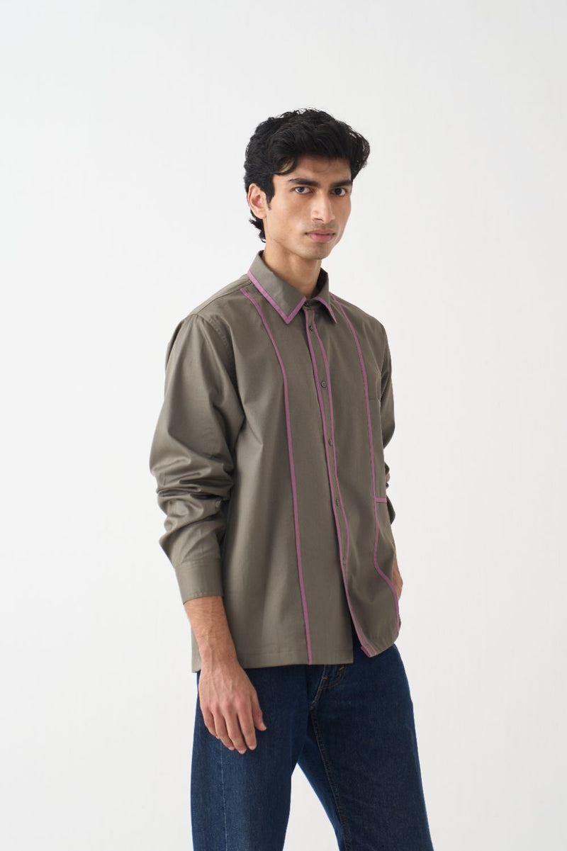 Piping Detail Shirt  - Olive