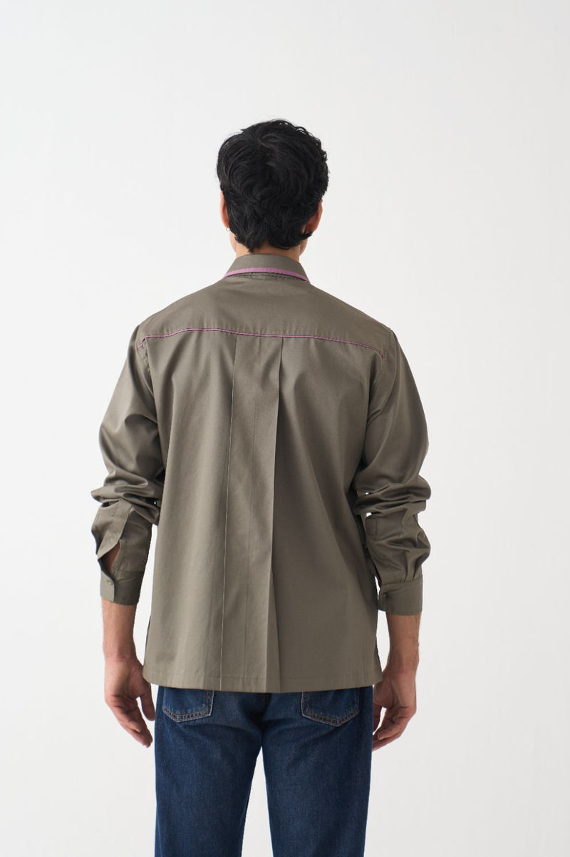 Piping Detail Shirt  - Olive