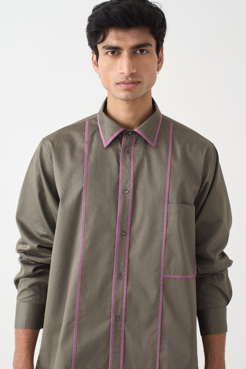 Piping Detail Shirt  - Olive