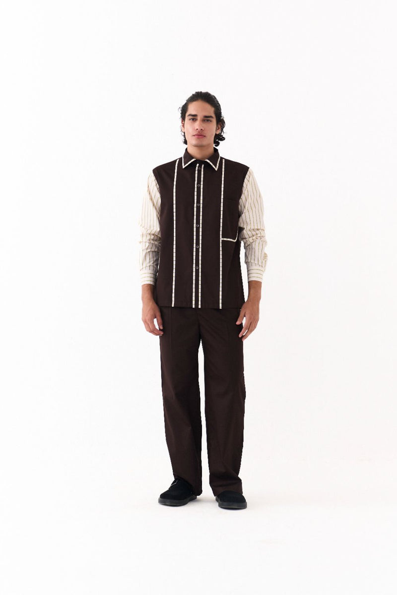 Piping Detail Shirt  - Dark Brown