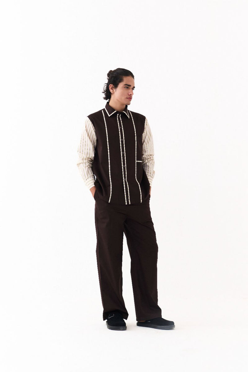 Piping Detail Shirt  - Dark Brown