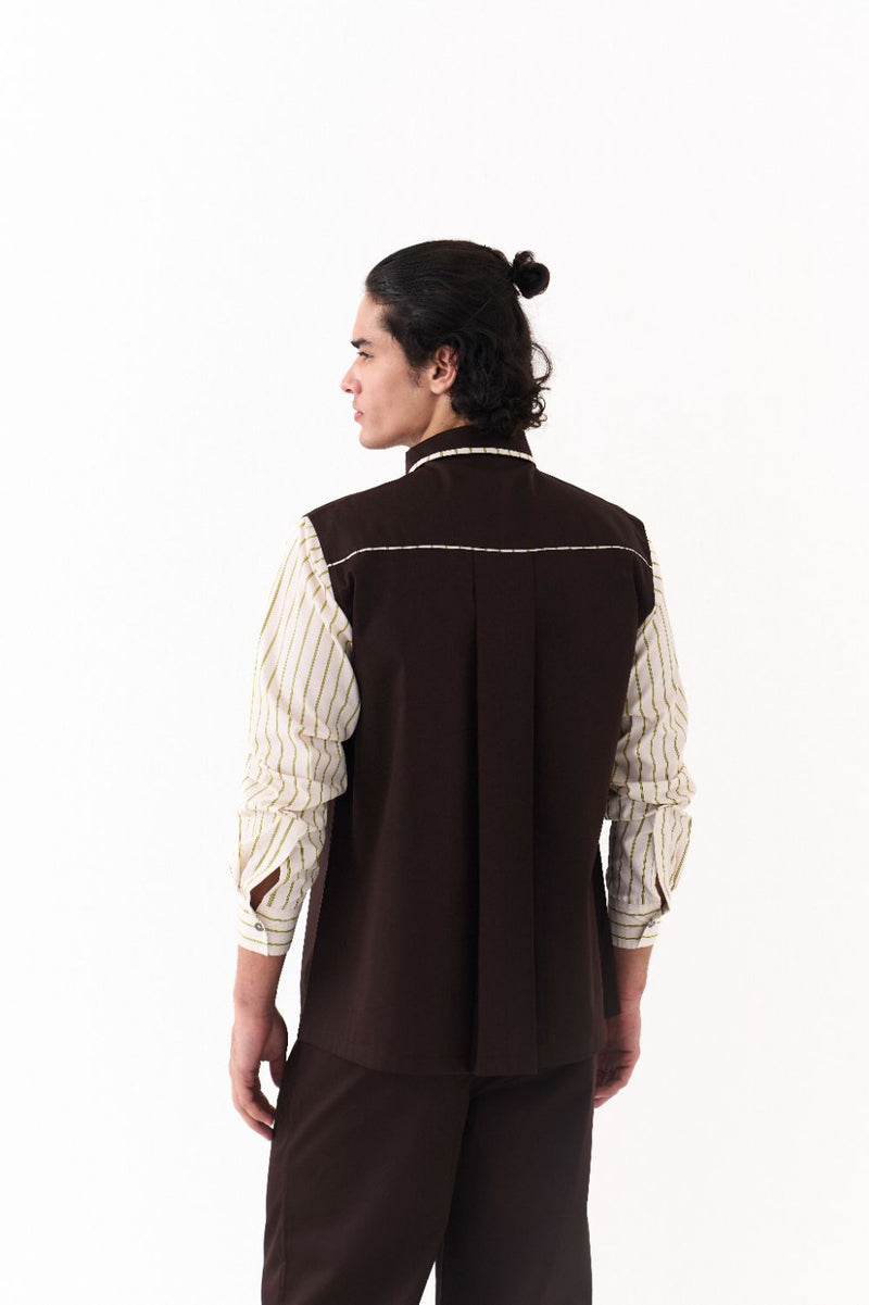 Piping Detail Shirt  - Dark Brown