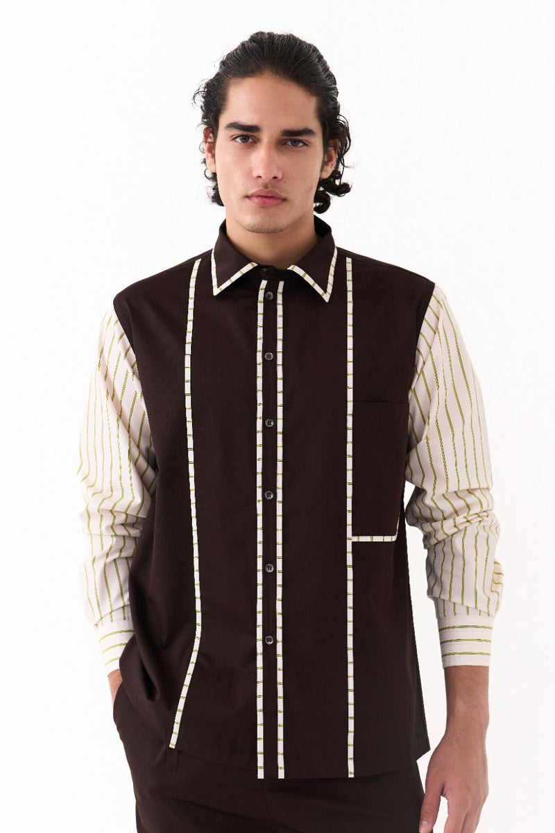 Piping Detail Shirt  - Dark Brown