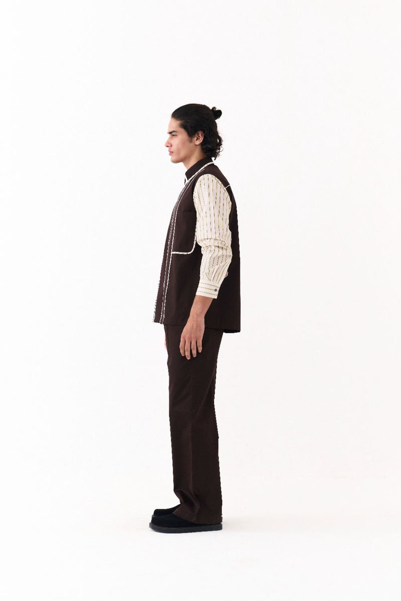 Piping Detail Shirt  - Dark Brown