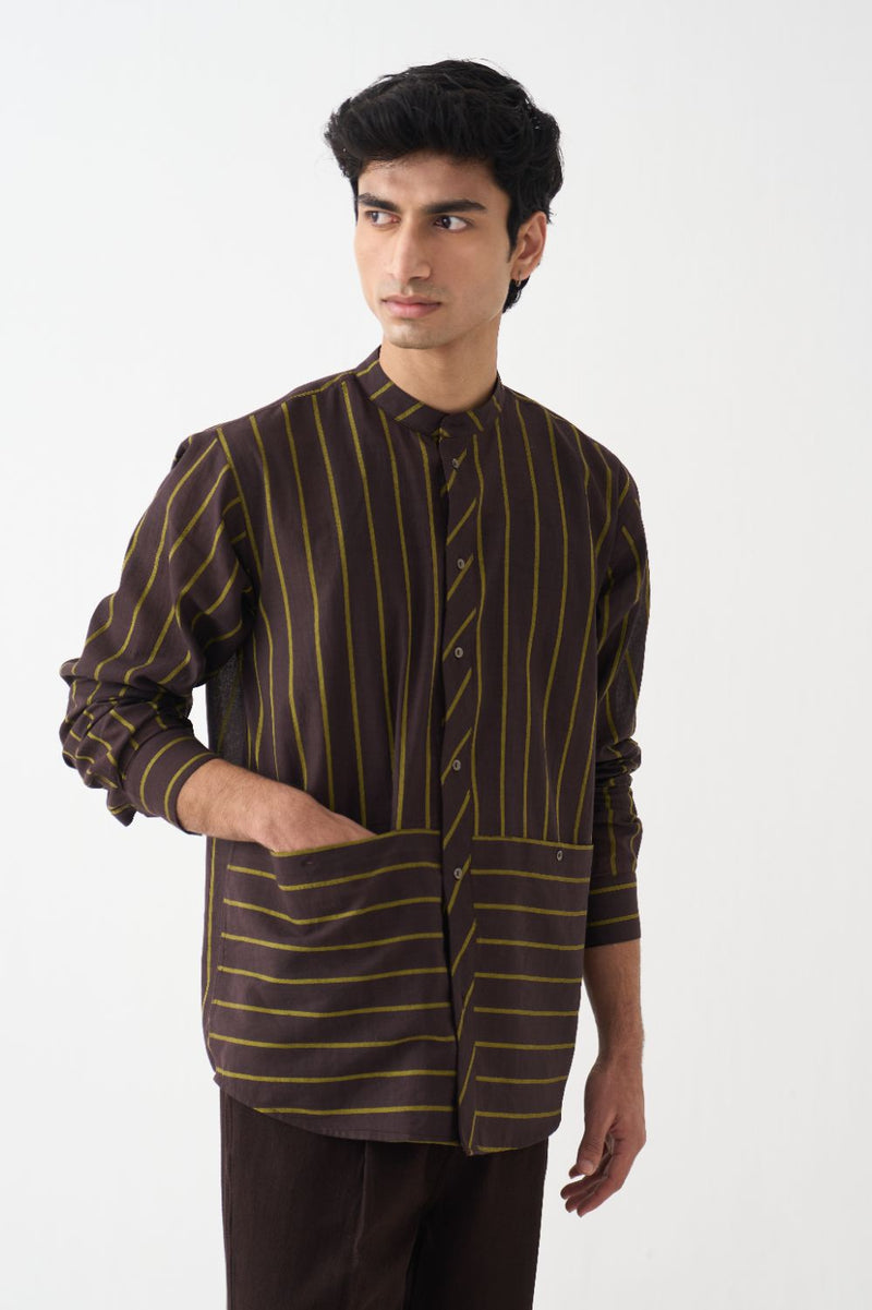 Front Pocket Shirt  - Brown