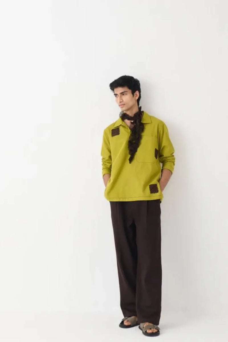 Emb. Patch Pocket Shirt Co-Ord - Dark Brown