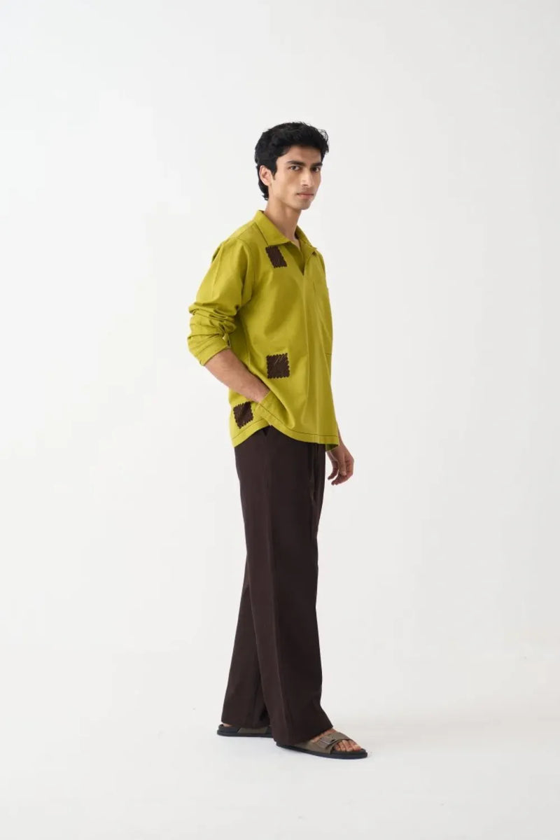 Emb. Patch Pocket Shirt Co-Ord - Dark Brown