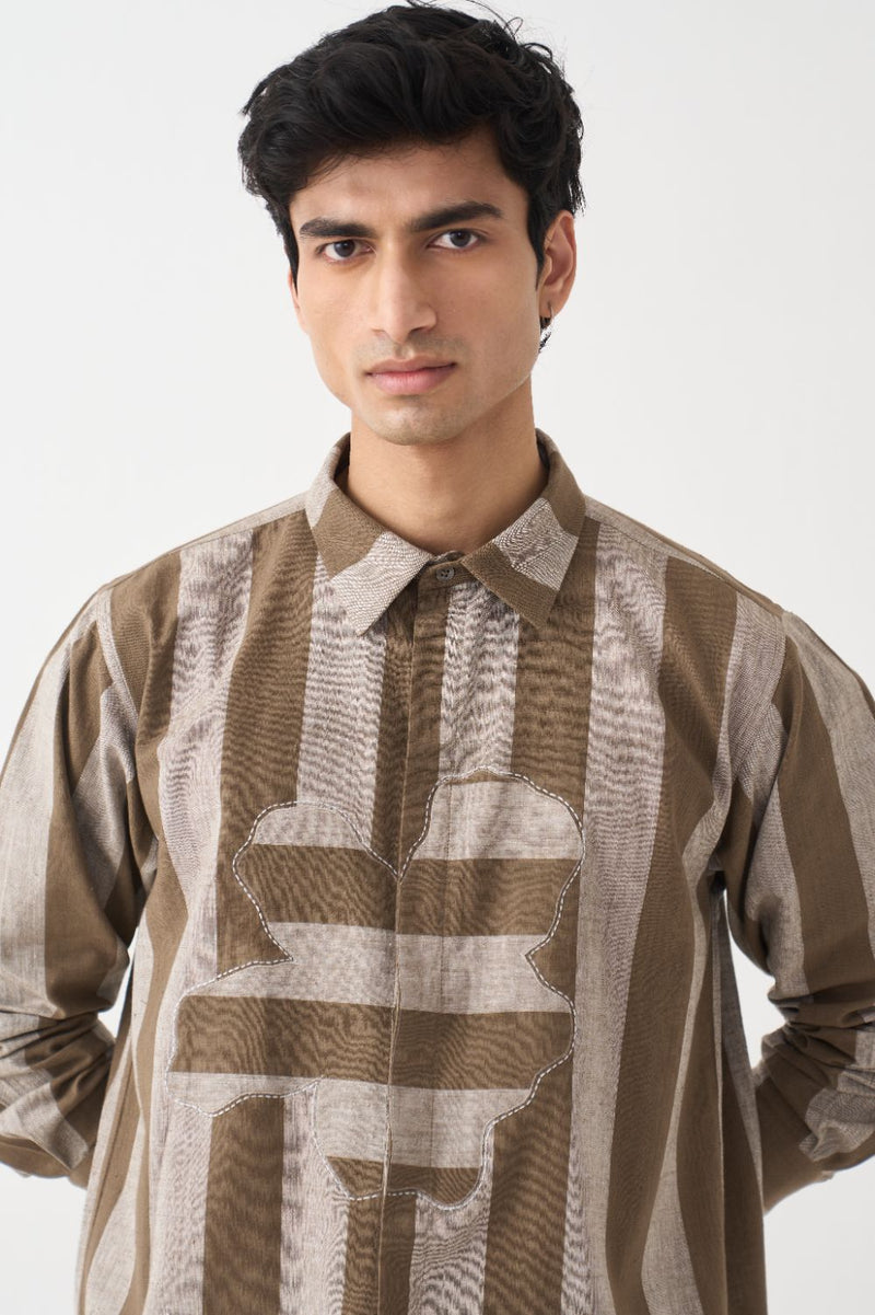 Stripe Floral Applique Shirt Co-Ord - Cedar