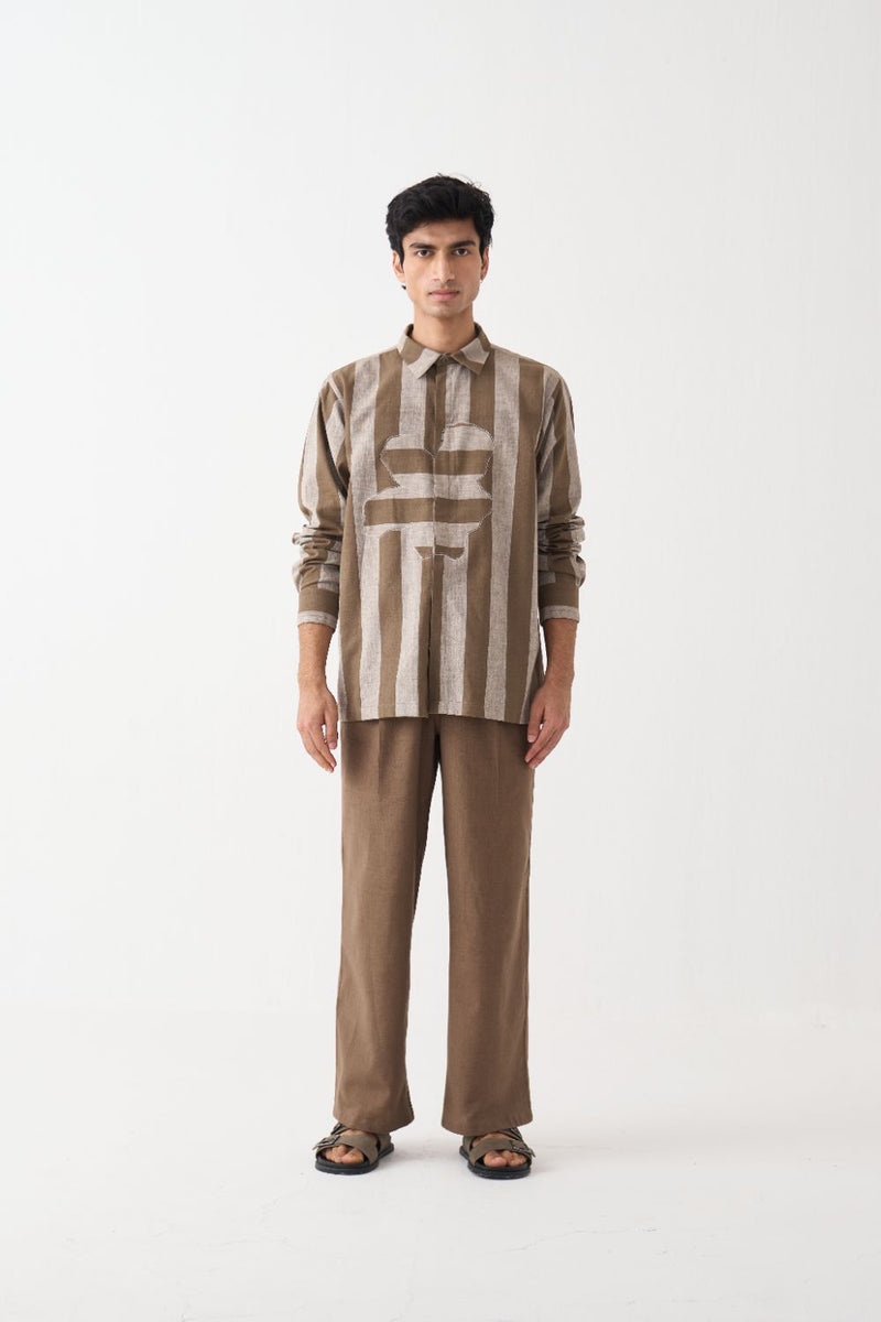 Stripe Floral Applique Shirt Co-Ord - Cedar