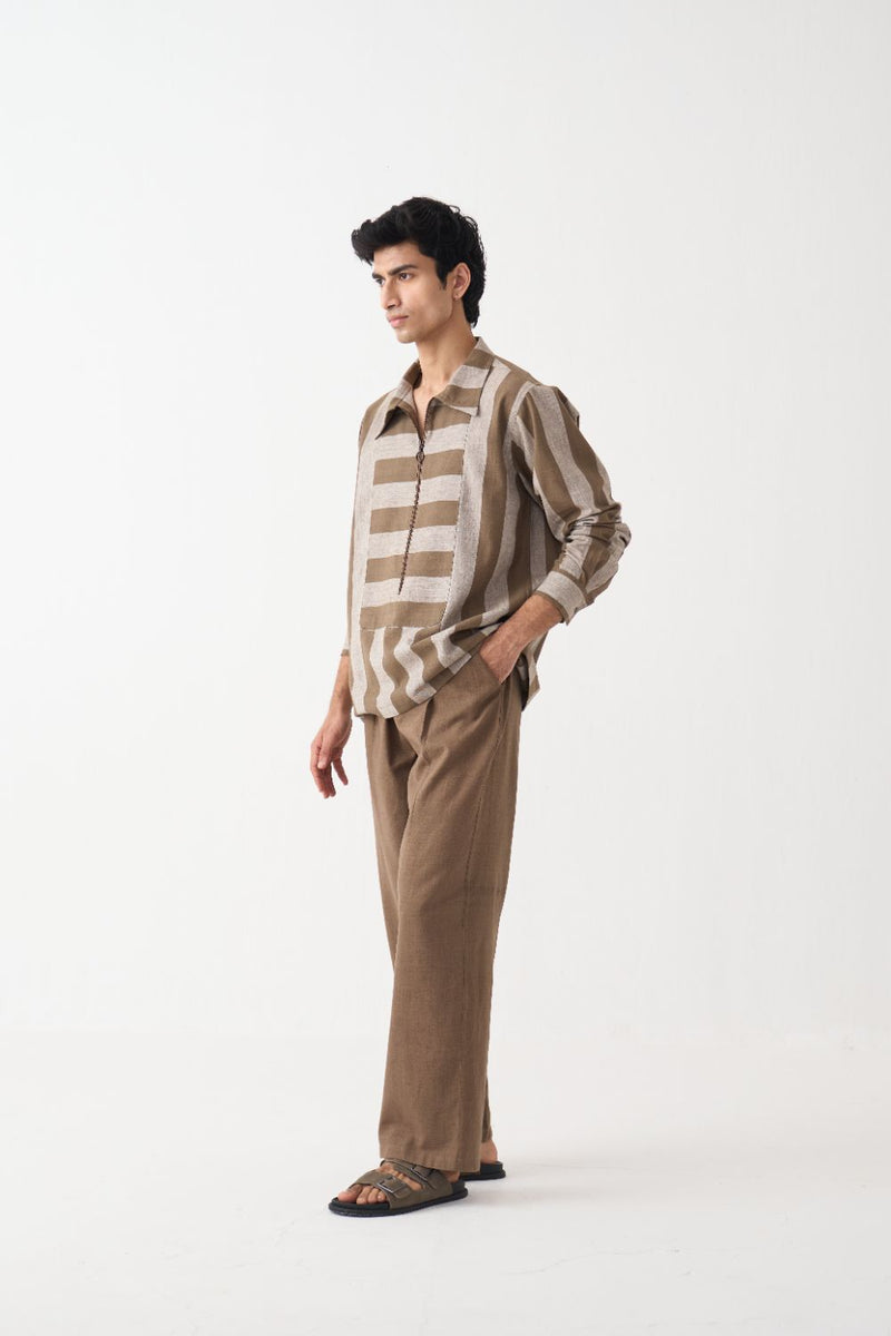 Yoke Zipper Shirt Co-Ord - Cedar