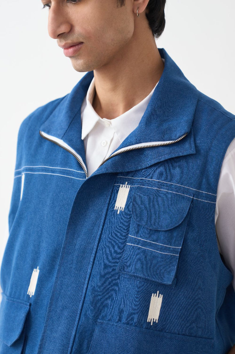 Sleeveless Utility Jacket  - Blue