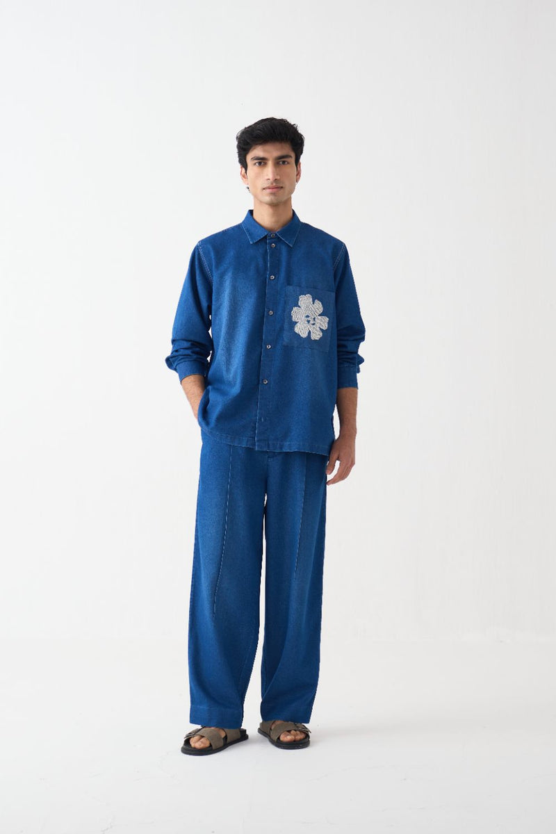 Emb. Patch Pocket Shirt - Blue