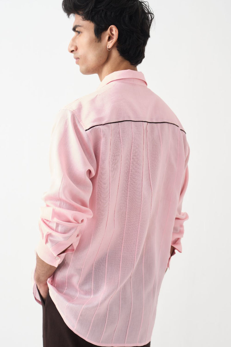 Pintuck Band Collar Shirt - Pink