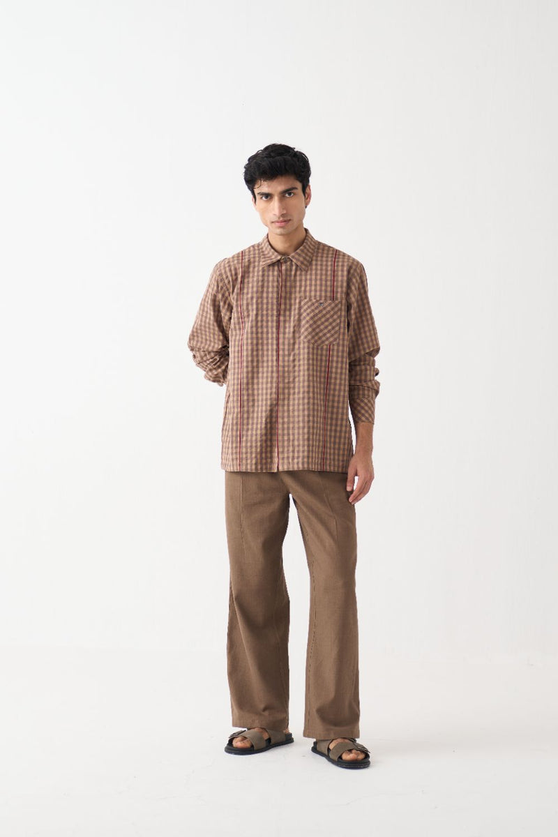 Pipling Detail Shirt  - Caramel