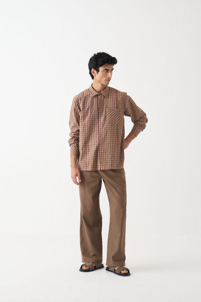 Pipling Detail Shirt  - Caramel