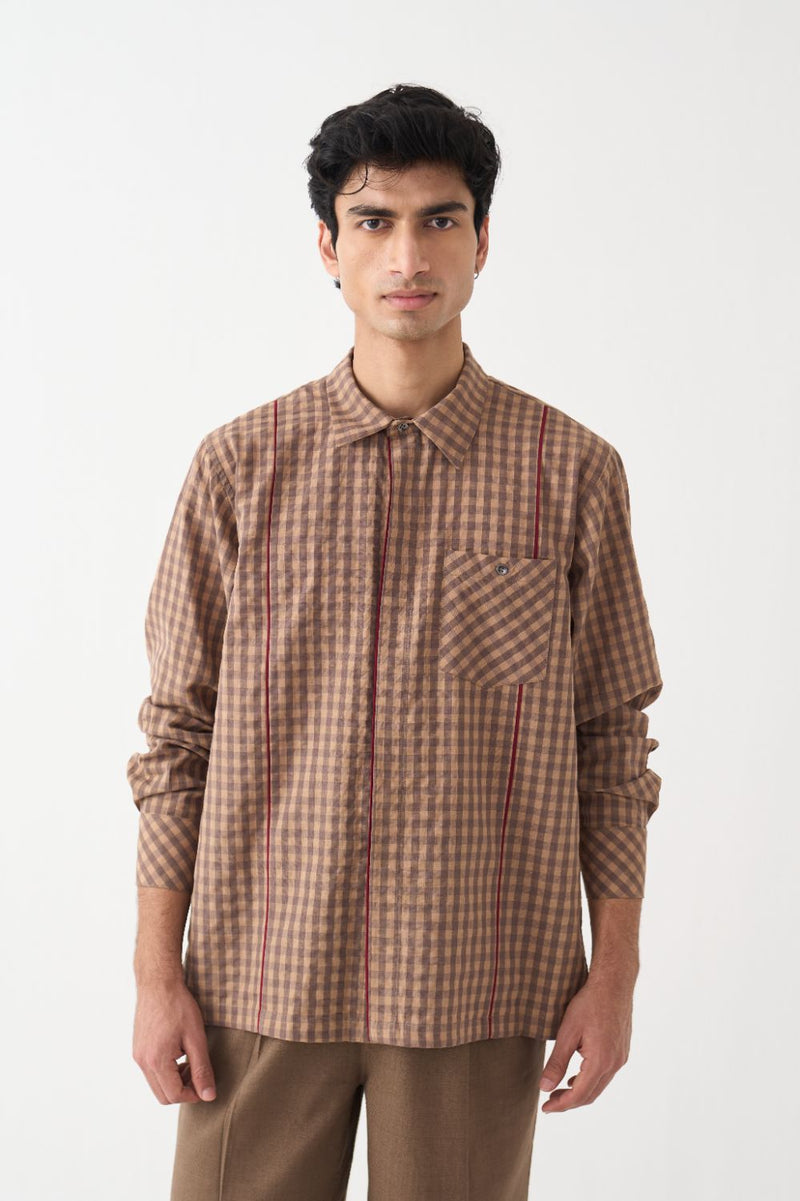 Pipling Detail Shirt  - Caramel