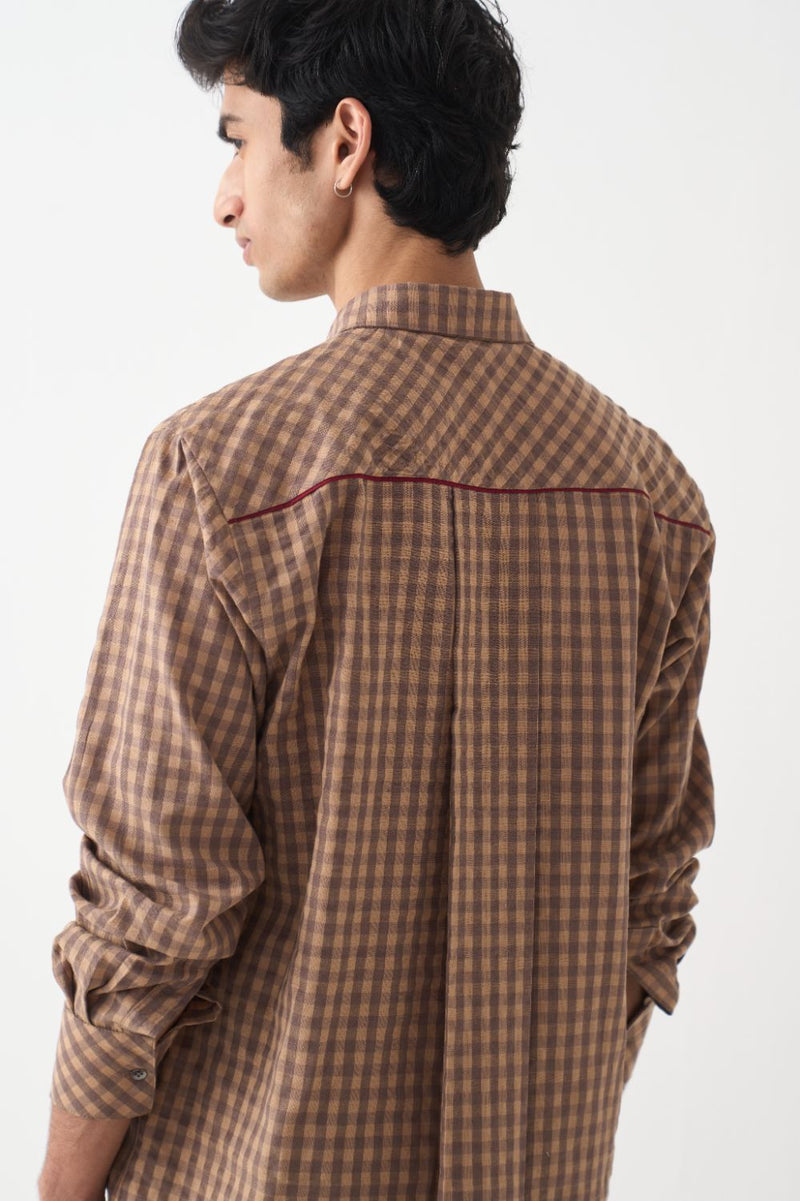 Pipling Detail Shirt  - Caramel