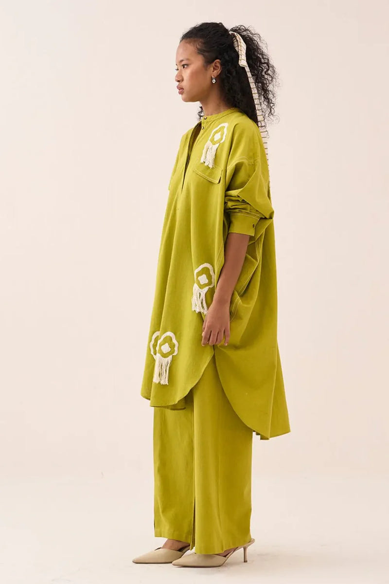 Fringe Bat Sleeve Shirt - Lime cotton by THREE for women Worldwide