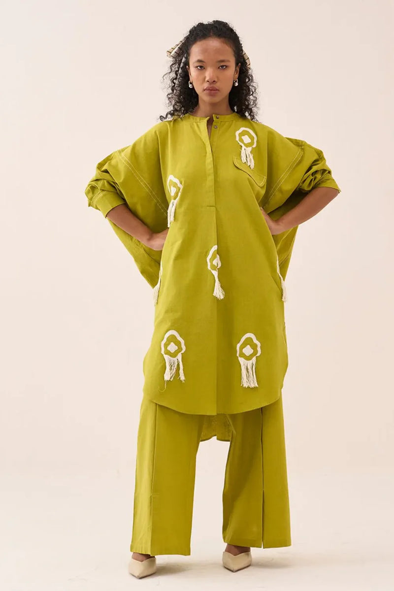 Fringe Bat Sleeve Shirt - Lime cotton by THREE for women Worldwide