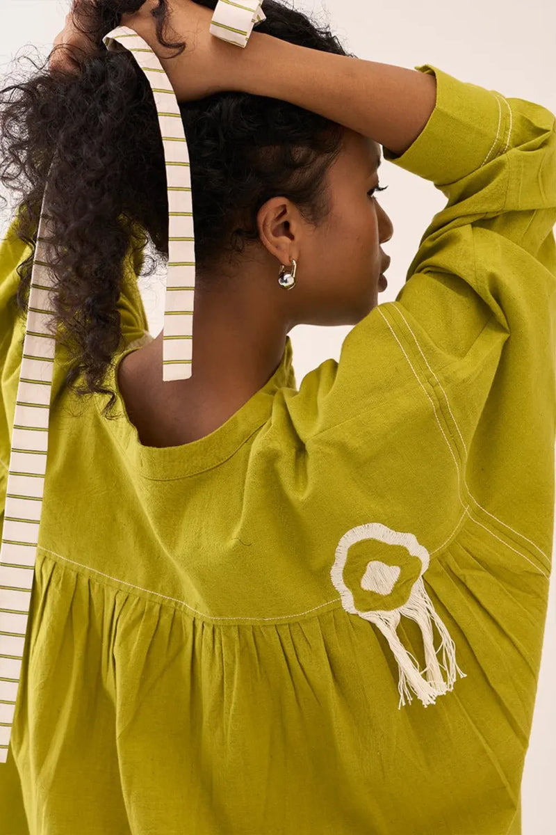 Fringe Bat Sleeve Shirt - Lime cotton by THREE for women Worldwide