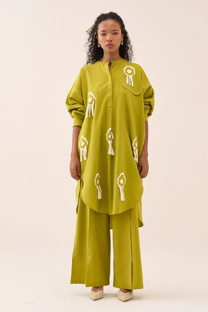 Fringe Bat Sleeve Shirt - Lime cotton by THREE for women Worldwide