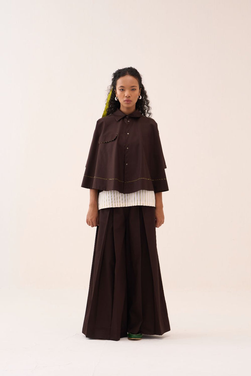 Wide Hem Shirt poplin by THREE in brown color for women Worldwide