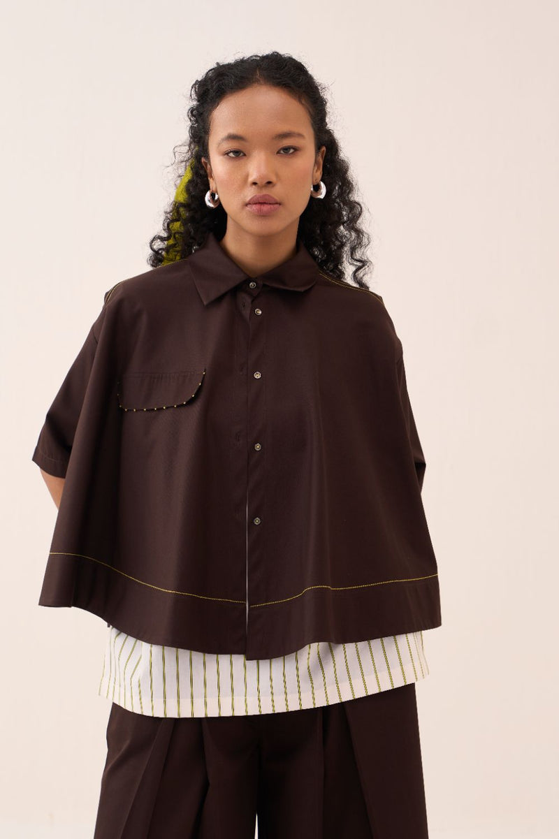 Wide Hem Shirt poplin by THREE in brown color for women Worldwide