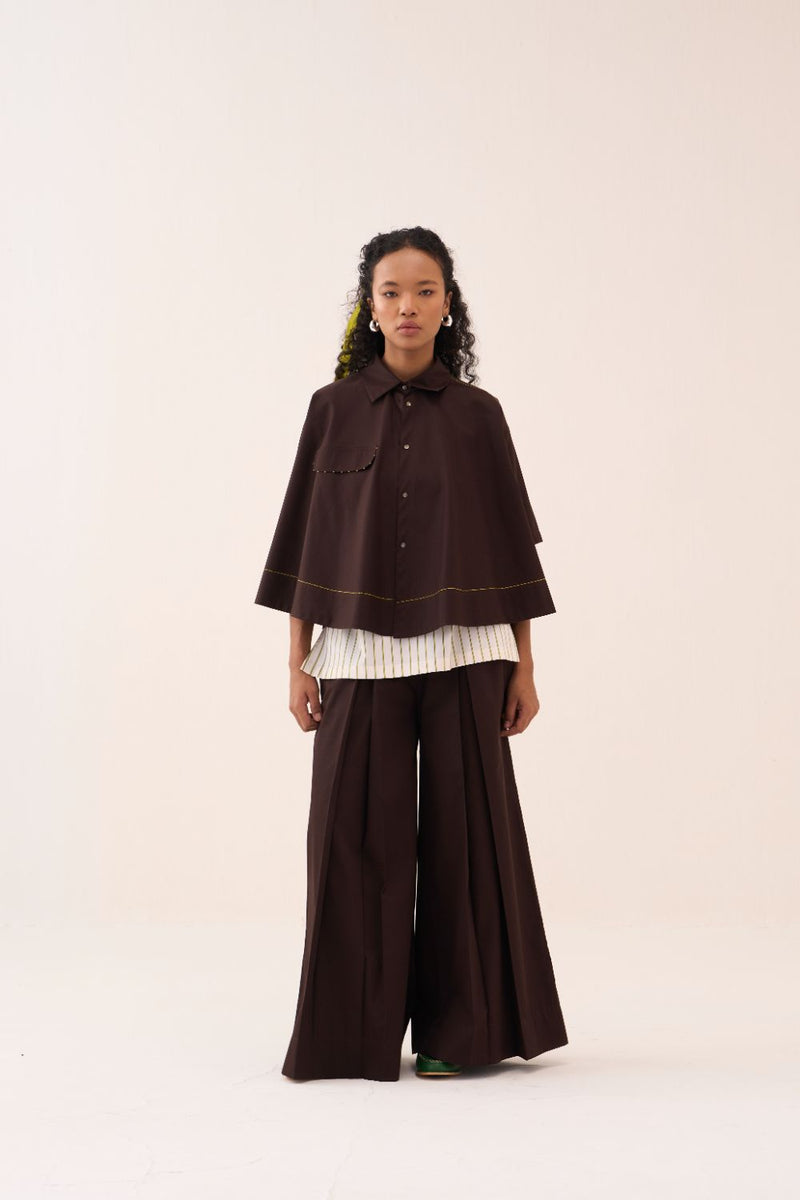 Wide Hem Shirt poplin by THREE in brown color for women Worldwide