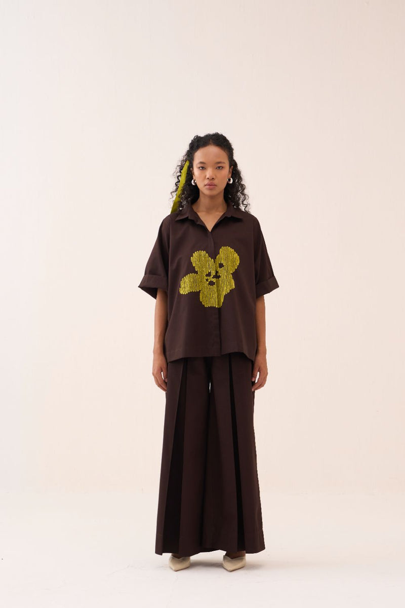 Splash Print Skirt Pant poplin by THREE in brown color for women Worldwide
