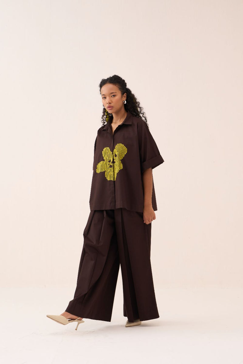 Splash Print Skirt Pant poplin by THREE in brown color for women Worldwide