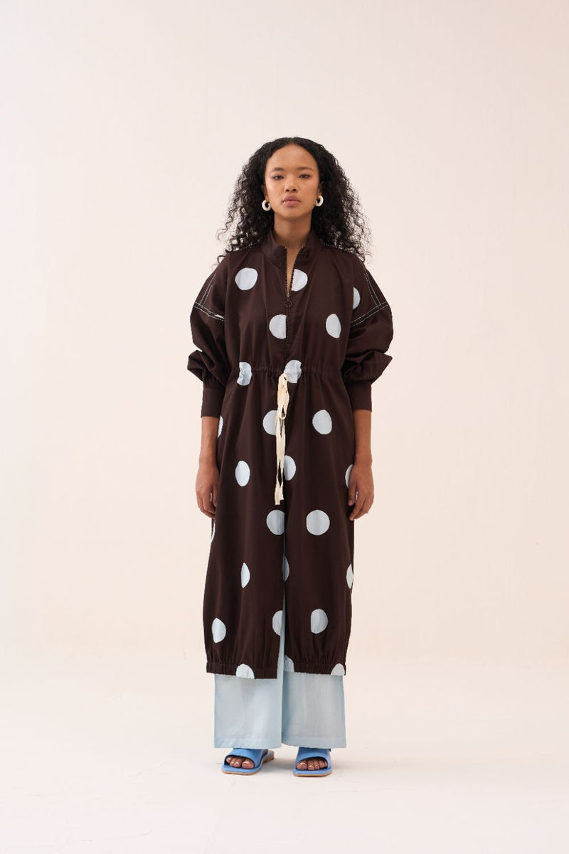 Polka Drawstring Tunic poplin by THREE in brown color for women Worldwide