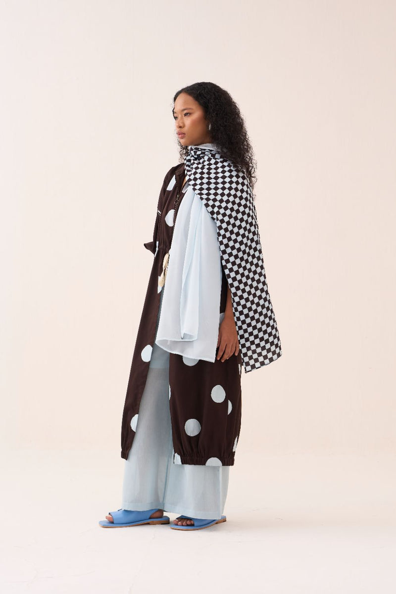 Polka Drawstring Tunic poplin by THREE in brown color for women Worldwide