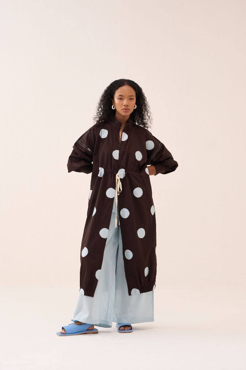 Polka Drawstring Tunic poplin by THREE in brown color for women Worldwide