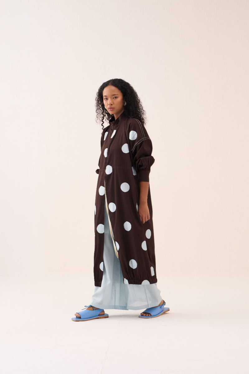 Polka Drawstring Tunic poplin by THREE in brown color for women Worldwide