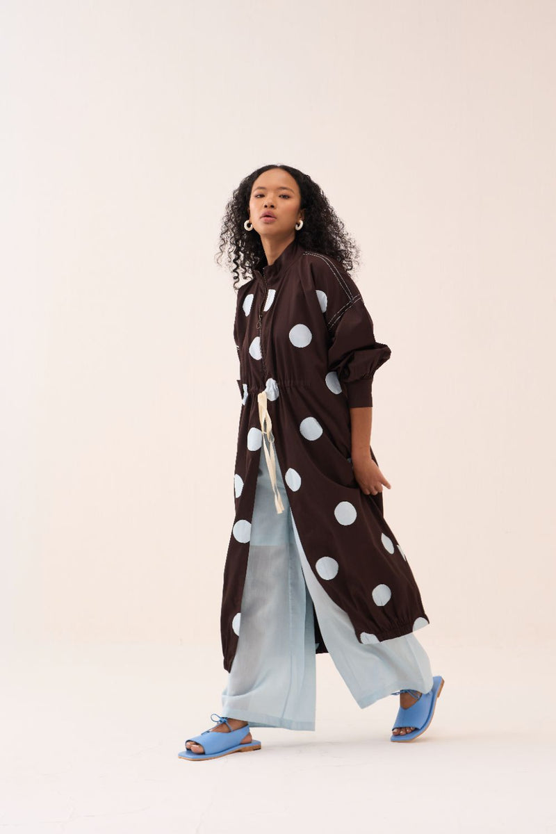 Polka Drawstring Tunic poplin by THREE in brown color for women Worldwide