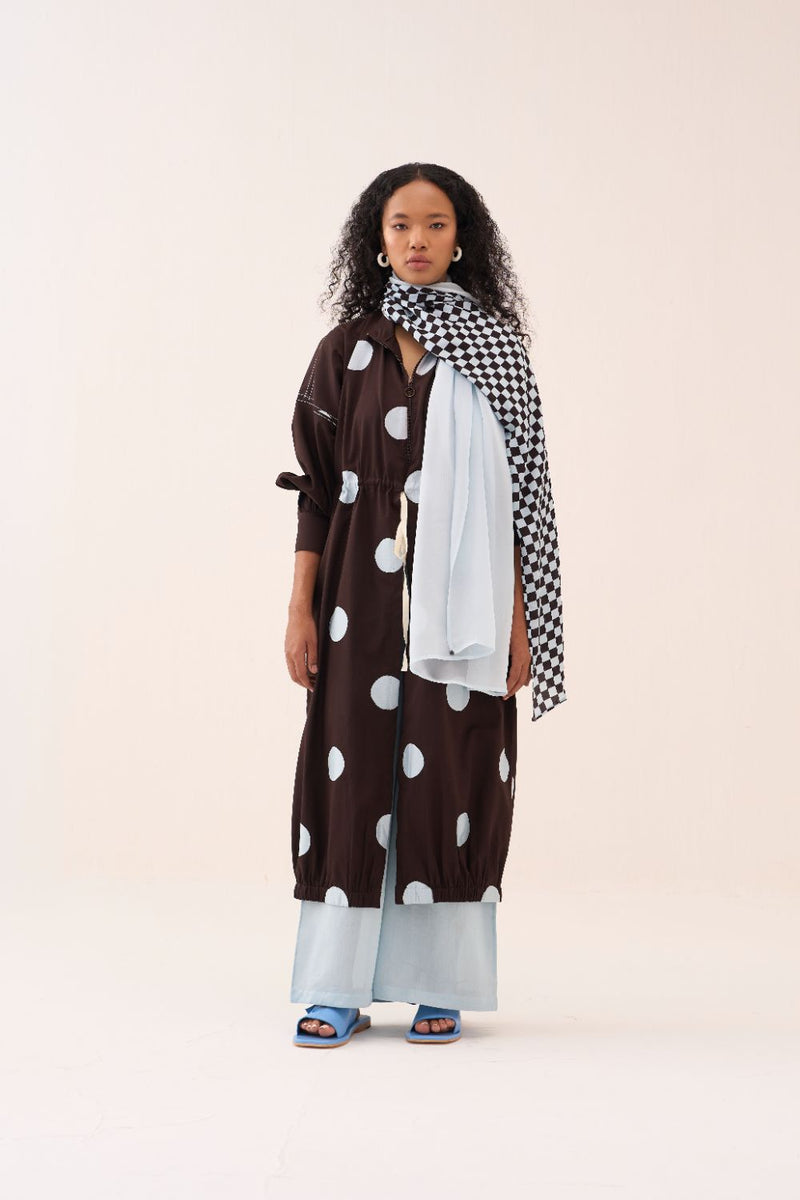 Polka Drawstring Tunic poplin by THREE in brown color for women Worldwide