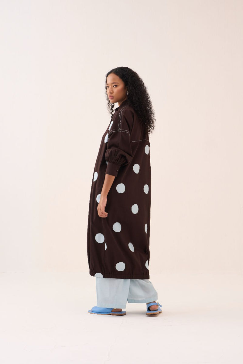 Polka Drawstring Tunic poplin by THREE in brown color for women Worldwide